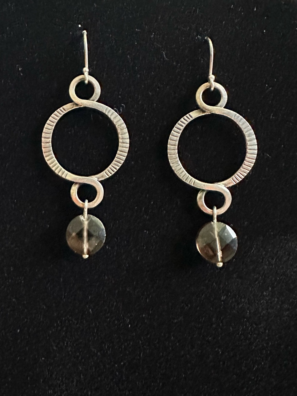Silpada Silver 925 Circle Drop Earrings with Smoky Bead EUC